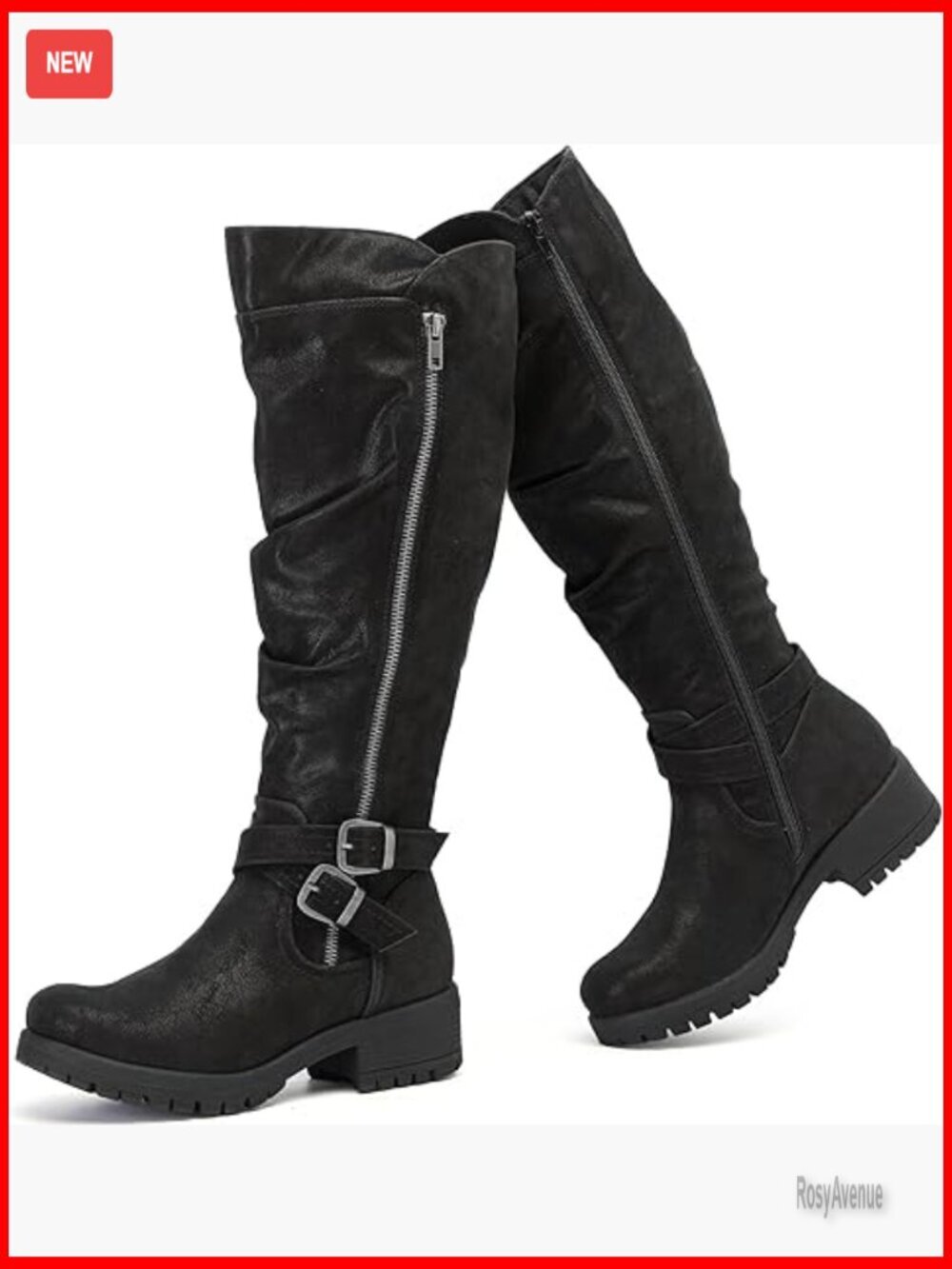 Knee High Combat Boots Low Heel Round Toe Winter Riding Boots Women